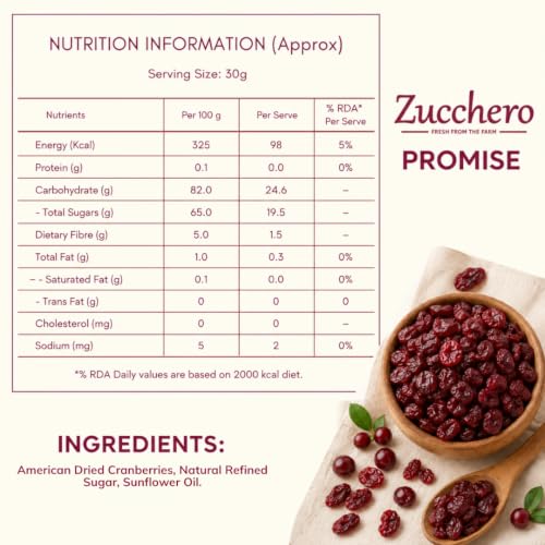 Image of Zucchero Premium Dried Cranberry, 1 kg | Sweet & Tangy | 99% Fat Free | Antioxidant Rich