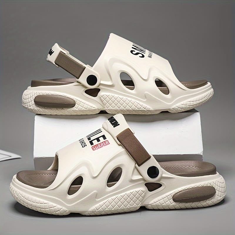 Men's Alphabet Print EVA Slides, Non Slip Quick-Drying Open Toe Slippers for Indoor Walking and Bathroom Shower, Men's Beach Slides4