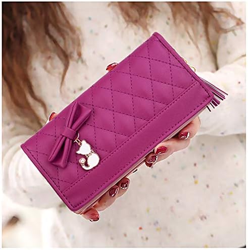 Miniatura 2 de UTO Cartera de piel sintética para mujer, de gran capacidad, colgante de gato, soporte para teléfono, organizador de chequera, con cremallera,