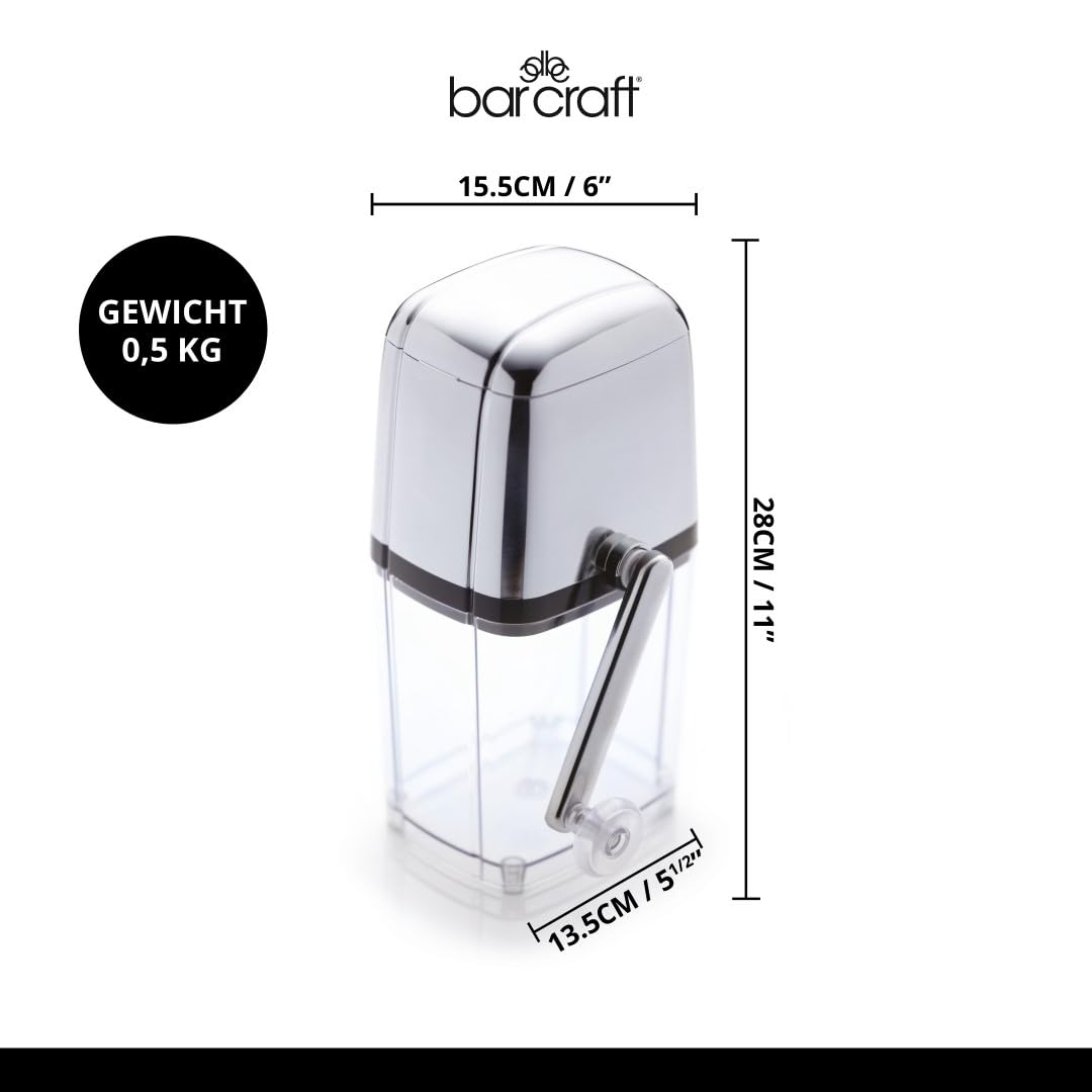 BarCraft Ice Crusher für Cocktails, mit Eisschaufel, Kunststoff und Edelstahl, 15,5 x 13,5 x 28cm, Transparent/Silber