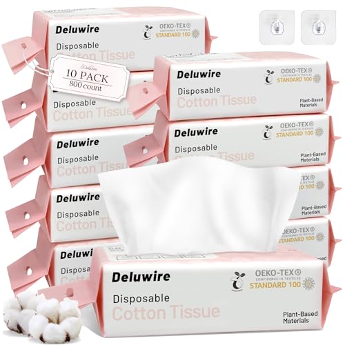 800 Count Disposable Face Towels, Soft & Skin Friendly Face Towelettes Disposable, Facial Tissue Dry Wipes for Women Cleansing