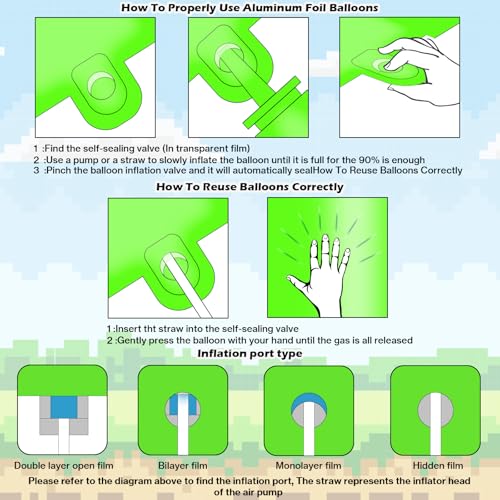 Green Pixel Themed Happy Birthday Banner Party Decorations Set Including 40 Inch Number 7 Foil Balloons, Themed Party Essentials, TNT Pixel Backdrop Supplies for Boys Indoor Outdoor Celebration by AXBMM - Used condition - Image 5