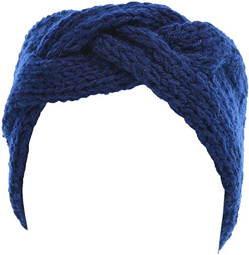 Hand By Hand™ Women's Solid Cable Knitted Headband Headwrap Comfortable [Navy.](One Size)