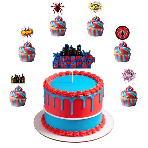 25 ornamentos para Cupcakes de aniversário com design de aranha, lustre decoração bolo com várias formas para meninos e meninas, ideal festas e celebrações