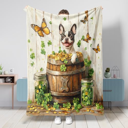 Couverture rustique amusante pour canapé, salon, plage, voyage, décoration d'intérieur et de canapé Motif chiot de Boston Terrier 101,6 x 127 cm