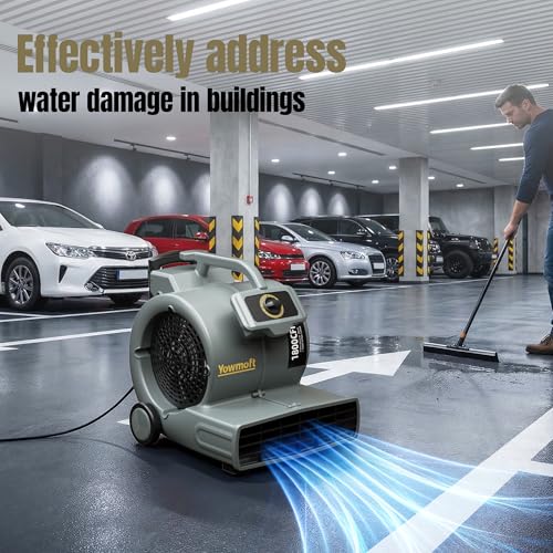 Image of AM1800-Classic 3 /4 HP Air Mover, Industrial Blower Fan with Telescopic Handle, 3 Speed 1800 CFM Carpet Dryer Floor Drying Fan for Carpets, Floor, Garage, Workshop, Energy Efficient
