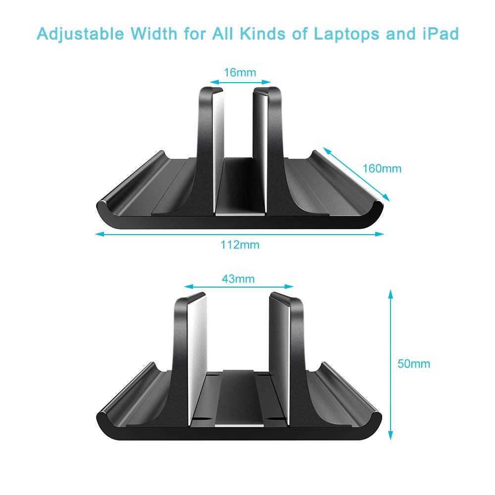 VAYDEER Pionowy Regulowany Stojak na Laptopa 3 w 1 - Aluminiowy, Kompaktowy, Do MacBooka, Notebooka, iPada, Laptopów Do 17,3 Cala - Czarny