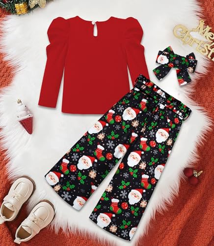 Image of MIGU Toddler Girl Clothes,Girls Fashion Clothes Puff Sleeves Shirt Pants Headband 3Pcs Girls Gifts Sets