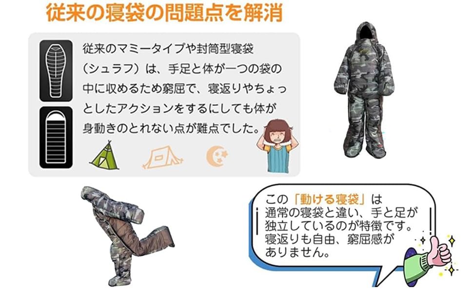 Amazon.co.jp: 着る寝袋 モモンガ 歩ける動ける寝袋 冬用シュラフ 超