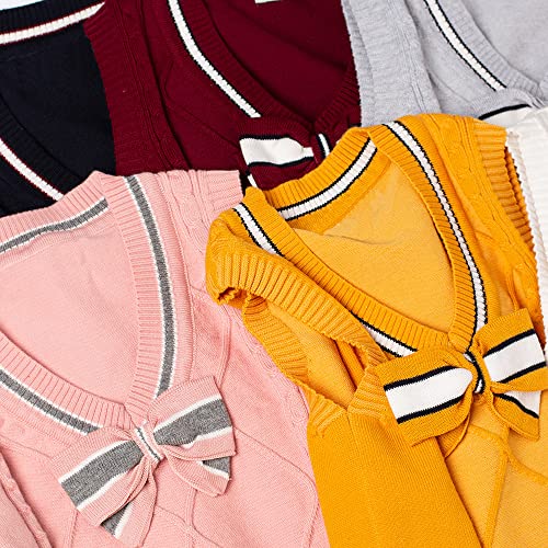 Girls Sweater Vest Cute Bowknot V Neck Argyle Knit Waistcoat Pullover Sleeveless Uniform4