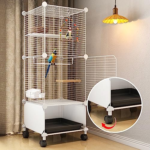 Jaula para pájaros para loros con soporte rodante, bandeja inferior y juguete para pájaros, jaula fácil de limpiar, ideal para periquitos, tortolitos, palomas, cacatúas y guacamayos