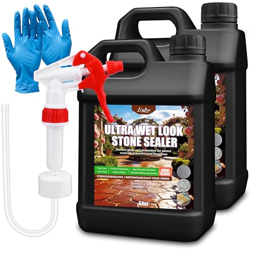 Wet Look Stone Sealer - 1 Gal Ultra Gloss Paver Sealer Stone Color Enhancer Concrete Sealer with...