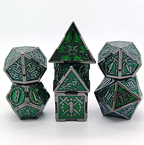 7 sztuk / zestaw DND metalowe kości styl miecz projekt projekt RPG MTG ogrodnik gra stołowa kości rozrywkowe (kolor: Zielony)