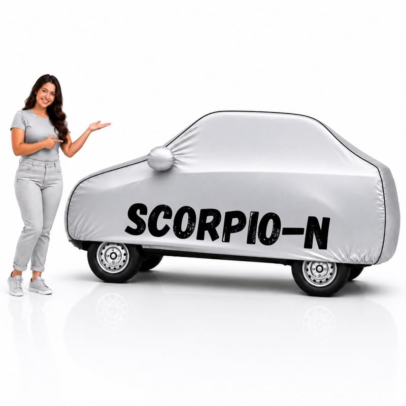 Image of Long-Life 100% Waterproof Scorpio-N Car Body Cover for Dust & Rain, Compatible with All Models of Scorpio-N Car Cover, Comes with Bird Droppings, Scratch, UV and Paint Protection - Silver