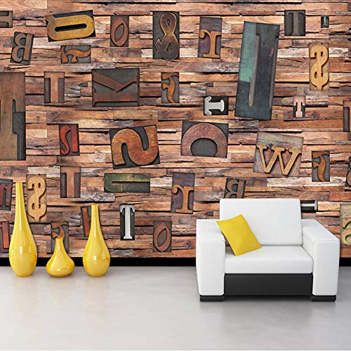 YunYiBZ Papel Tapiz Mural 3D Personalizado para Pared de Paja Letras inglesas Vintage Foto de Madera Mural Papel de Pared TV Telón de Fondo Sofá,500cm(W) x280cm(H)