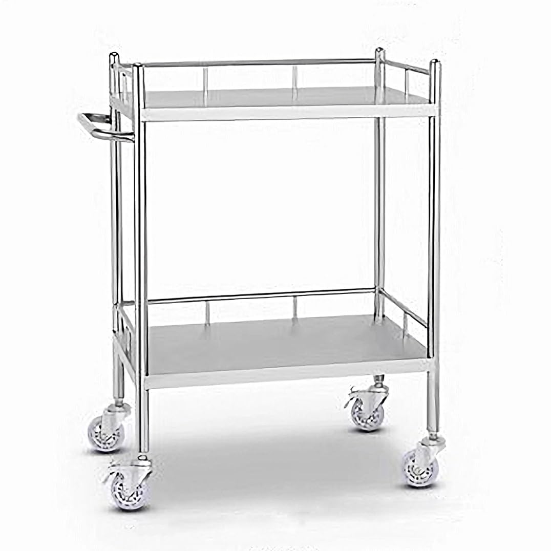 BREZO Rolling Tool Cart, 2 Shelf Stainless Steel Utility Cart, Kitchen Rolling Carts, Trolley Cart with 360° Silent Wheels for Hotel Restaurant Home Use (Color : No Drawers, Size : L 26