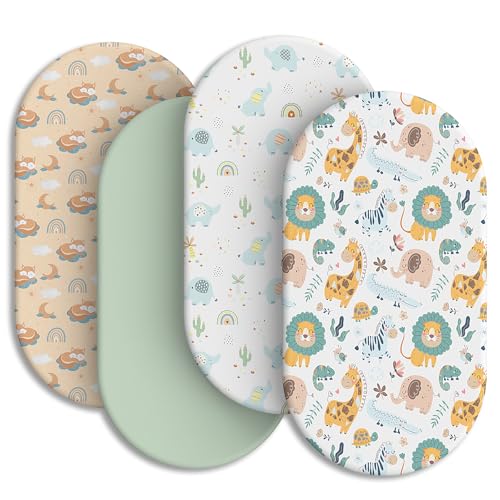 Image of IOCCLH Baby Bassinet Sheets for Baby Boy Girls,4-Pack Fitted Bassinet Sheets Set Compatible with Halo Bassinest Swivel Sleeper,Baby Delight,Angelbliss,32"X16" (Animal World)