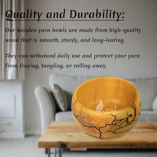 Image of INTAJ Wooden Yarn Bowl for Knitting and Crochet, 7 Inch No-Snag Holder