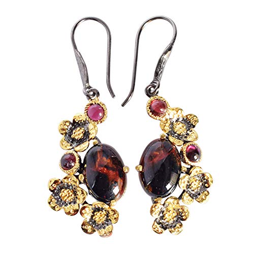 Boucles d'oreilles pendantes faites main en pierres précieuses multicolores pour femme
