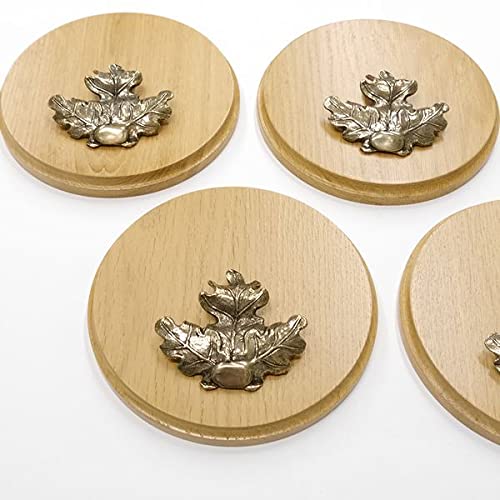 GTK Oferta 5 placas de cuña redondas de roble claro AF 17 cm, tabla cuña, tabla de especias, letrero para trofeos con 5 hojas de roble, portada grande