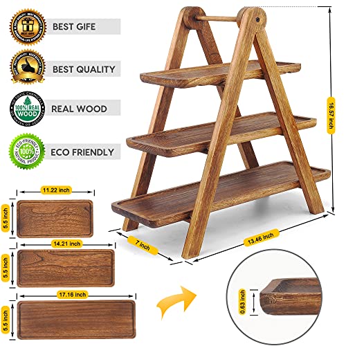 image for Manspdier Wood 3 Tier Serving Tray Three Tiered Cupcake Stand, Rectang