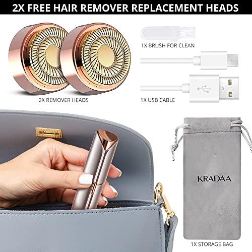 Facial Hair Removal For Women, Kradaa Painless Hair Removal Device, Portable Womens Facial Hair Remover For Face, Upper Lip, Chin, Usb Rechargeable Included 2 X Replacement Heads #TOP3