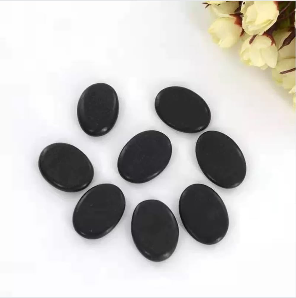 8 piedras pequeñas de masaje caliente de basalto, piedras masajeadoras de spa para mujeres y hombres, 1.2 x 1.57 pulgadas, color negro