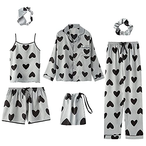 Jamron Mujer 7PCS Saten Conjunto de Pijama Tops & Pantalones Cort...