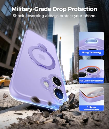 Image of FNTCASE for iPhone 17 Case: [360 Spin Magnetic Stand] [Compatible with Magsafe] [Screen Protector] Translucent Matte Military Grade Shockproof Full Camera Protective Phone Cover - Light Purple