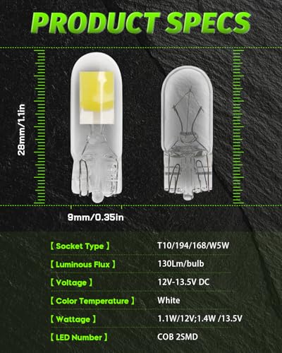 Image of Alopee 10 Pack T10 Led Bulb White 6500K DC 12V