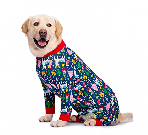 Dog Pajamas Jumpsuit for Medium Large Dog Lightweight Cotton Dog Shirt Anti-Hair Dog Onesies After Surgery Dog Recovery Clothes_32(Christmas Tree) - Image 3