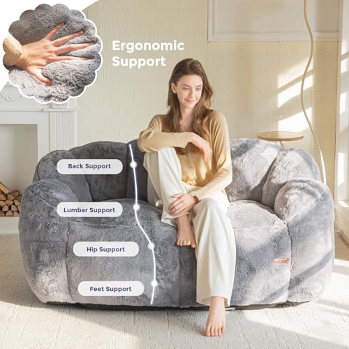 MAXYOYO Sitzsack, Floralförmige 2 Sitzer Sofa mit Memory-Foam Füllung, Weiches Kunstfell Sitzsack Giant für Wohnzimmer Schlafzimmer