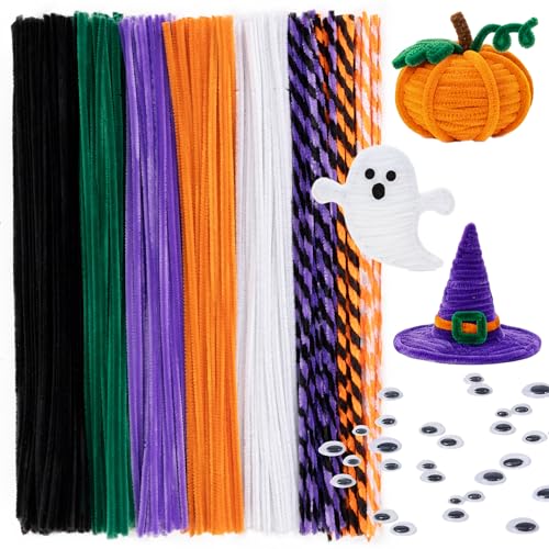 Image of Caydo 200 Pieces Halloween Pipe Cleaners with 100PCS Wiggle Eyes, 8 Colors