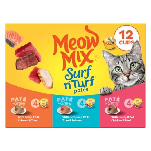 Meow Mix Surf ‘N Turf Patés, Wet Food Variety Pack, 12 Cups