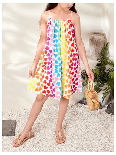 SweatyRocks Girl's Heart Print Sleeveless A Line Dress Summer Spaghetti Strap Short Dresses4