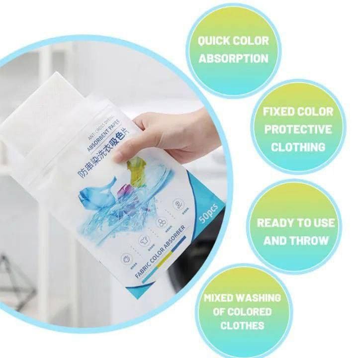 PREZONE 50 Sheets Clothes Color Absorb Paper for Washing Machine | Colour & Dirt Catcher anti-String Dyeing Laundry Paper Color Absorption Paper Wipe 2