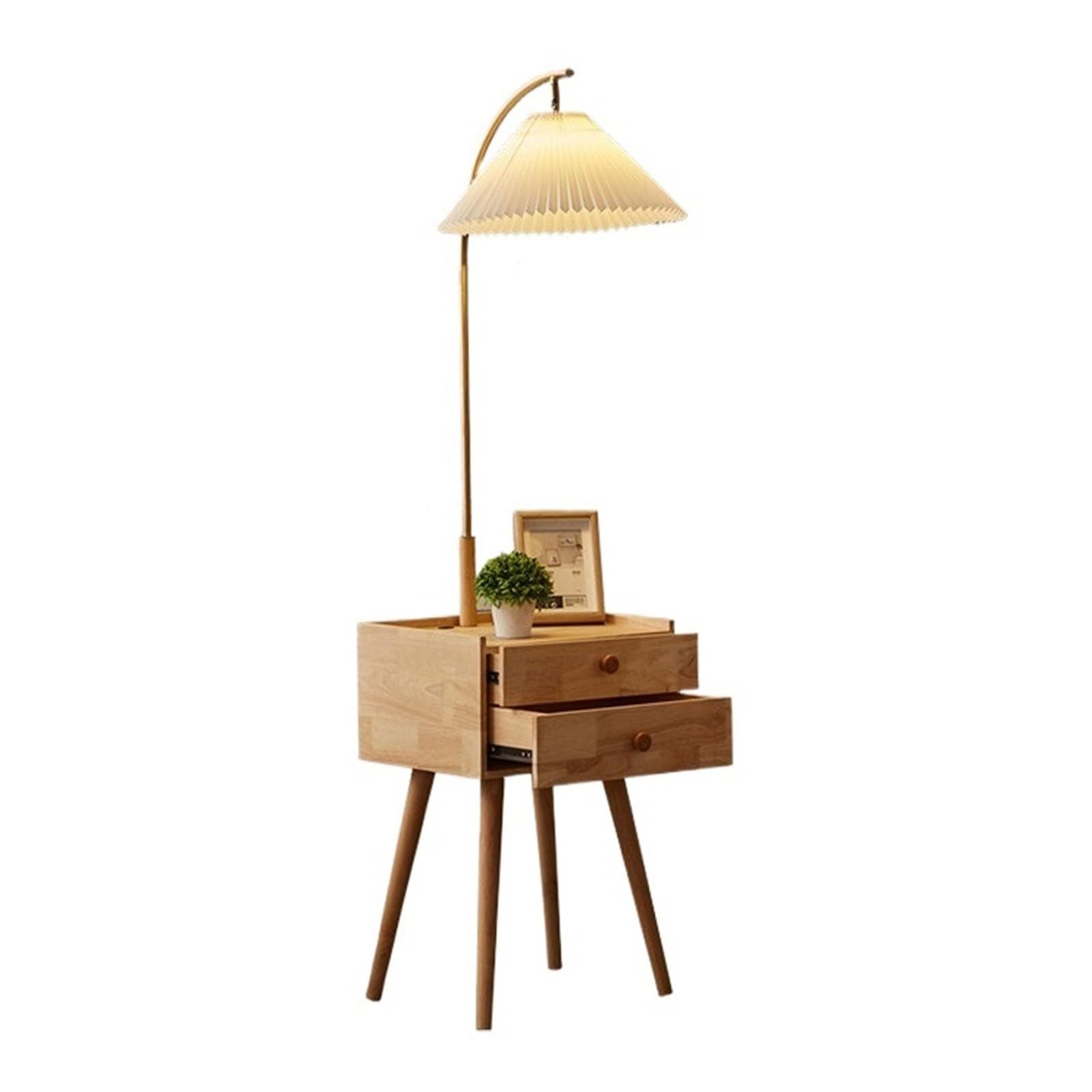 E7v2T9k6 Standard Lamp Square Smart led nightstand with Wireless Charging Station and USB Port, Modern Small Bedside Table with 2 Wood Drawers for Bedroom Corner