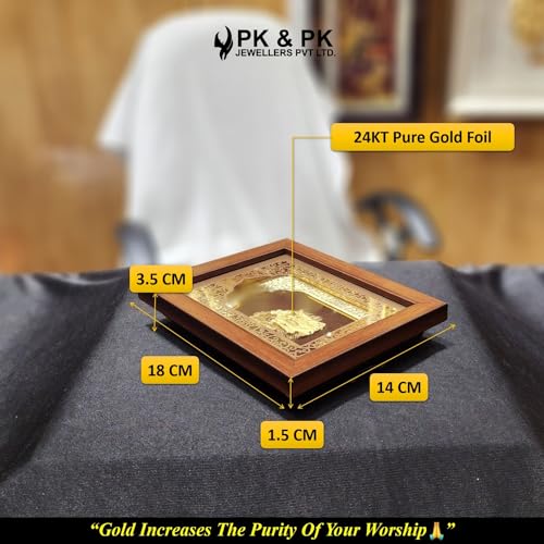 Image of Pk & Pk Jewellers Lord Radha Krishna with Peacock Feather | 24KT Gold Frame | Temple Collection | Extra Small Size [14x18 cm] (For Premium Gift, Temple, Table Decor, Home Decoration)