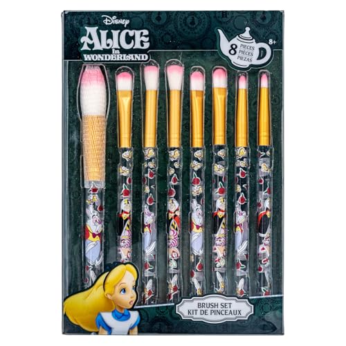 Disney Alice in Wonderland 8-Piece Makeup Brushes Set for eyeshadow highlighter blush Soft Hairs Makeup Kit for Girls 8+ by Townley Girl
