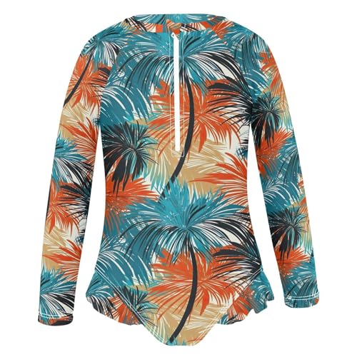 Colorful Tropical Palm Trees Girls Long Sleeve Swimsuit UPF 50+ Rashguard Swimwear One Piece Bathing Suit 212177064
