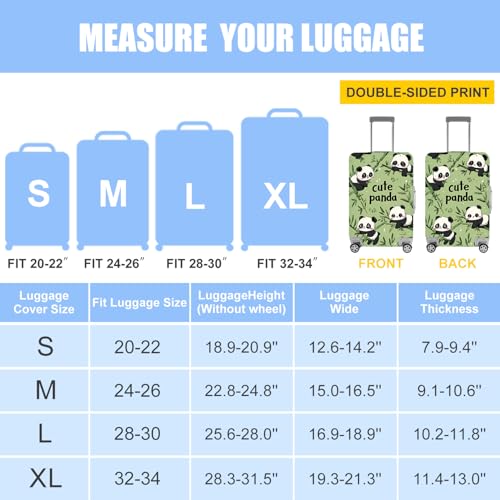 Image of Cute Panda Luggage Cover - Bamboo Forest Cartoon Design Suitcase Protector - Stretch Travel Case Cover - Fits 28 to 30 Inch Luggage,L