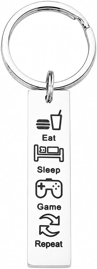 Gaming Keychain Gamer Keychains Bag Charms for Women with Gamepad, Bed and Food Icons, Funny Key Chains Gifts for Friends, Boys, Girls, Classmates, Friends