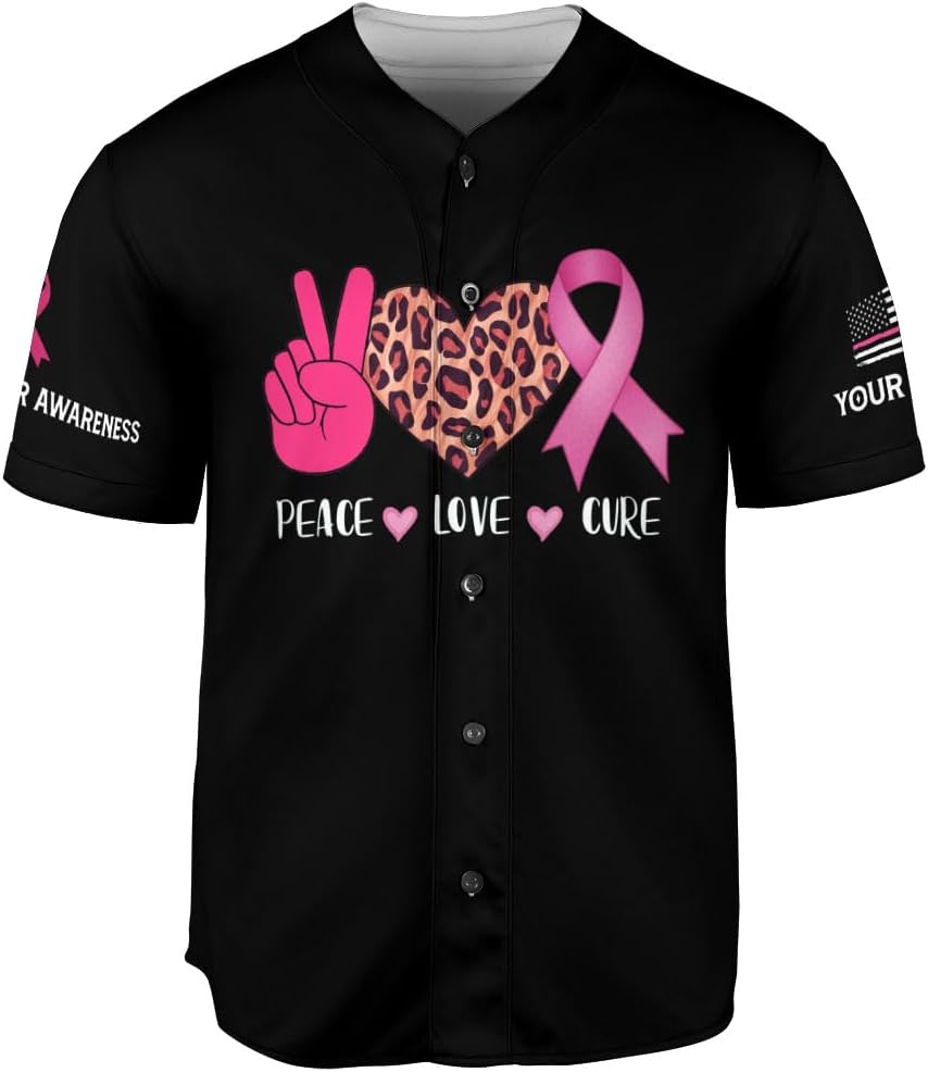 Personalized Name Breast Cancer Awareness Baseball Jersey, Custom Pink Breast Cancer Shirt, Faith Hope Cure Baseball Jersey