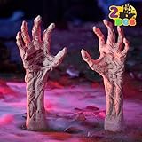 JOYIN Bloodstain Zombie Arm Stake Groundbreaker Halloween Outdoor Decoration Realistic Looking Fake Arm Hands Yard Stakes for Halloween Haunted House Yard Decoration