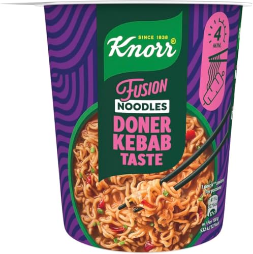 Knorr Fusion Noodles Doner Kebab, Noodles Istantanei Etnici, Pronti in 4 Minuti, Sapore Kebab Speziato con Salsa Piccante - 80 gr