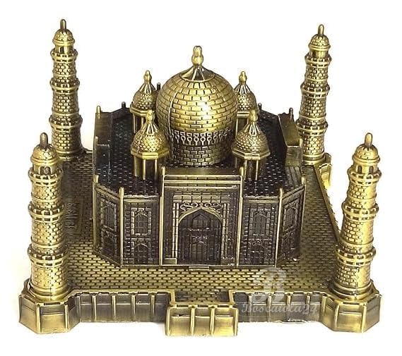 Taj Mahal - Agra, Indian Monument Miniature, Showpiece, Statue, Indian Souvenier, Metalic Antique Metal Brimming Basket Metallic Taj Mahal Figurine