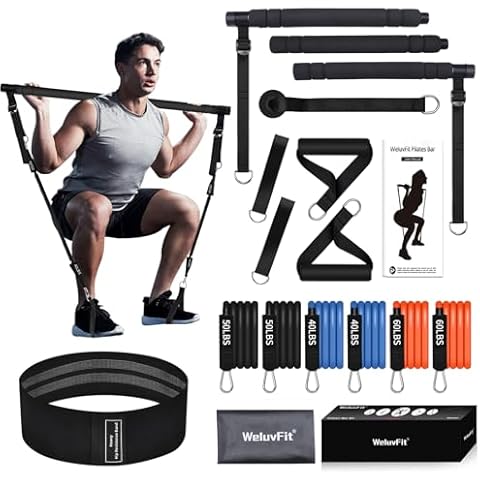 Adjustable Pilates Bar Kit-Resistance Bands for Working Out with Hip Thrust Belt, at Home Workout Equipment, Gym Workouts Stainless Steel Stick Squat Yoga Pilates Flexbands Kit for Full Body Shaping Cover