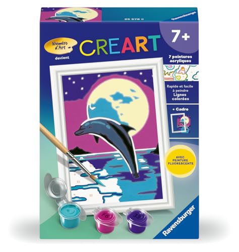 Ravensburger - CreArt Kids 8x12 cm - Numéro d'art - Clair de Lune - dès 7 Ans - Kit de Peinture par numéros - avec Peinture phosphorescente - 25578