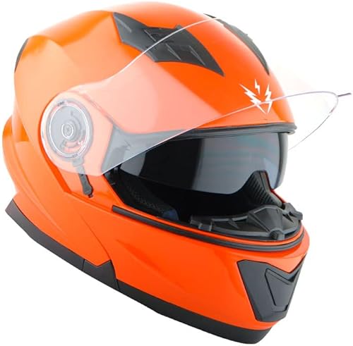Miniatura 3 de 1Storm - Casco modular de cara completa para motocicleta, protector solar de doble visera naranja brillante