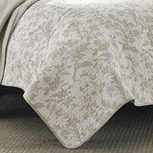 Image of Laura Ashley - King Quilt Set, Soft Cotton Bedding with Reversible Design, Medium Weight for Year Round Use, 3 Piece Bed Set with Matching Pillowcases (Amberley Beige)